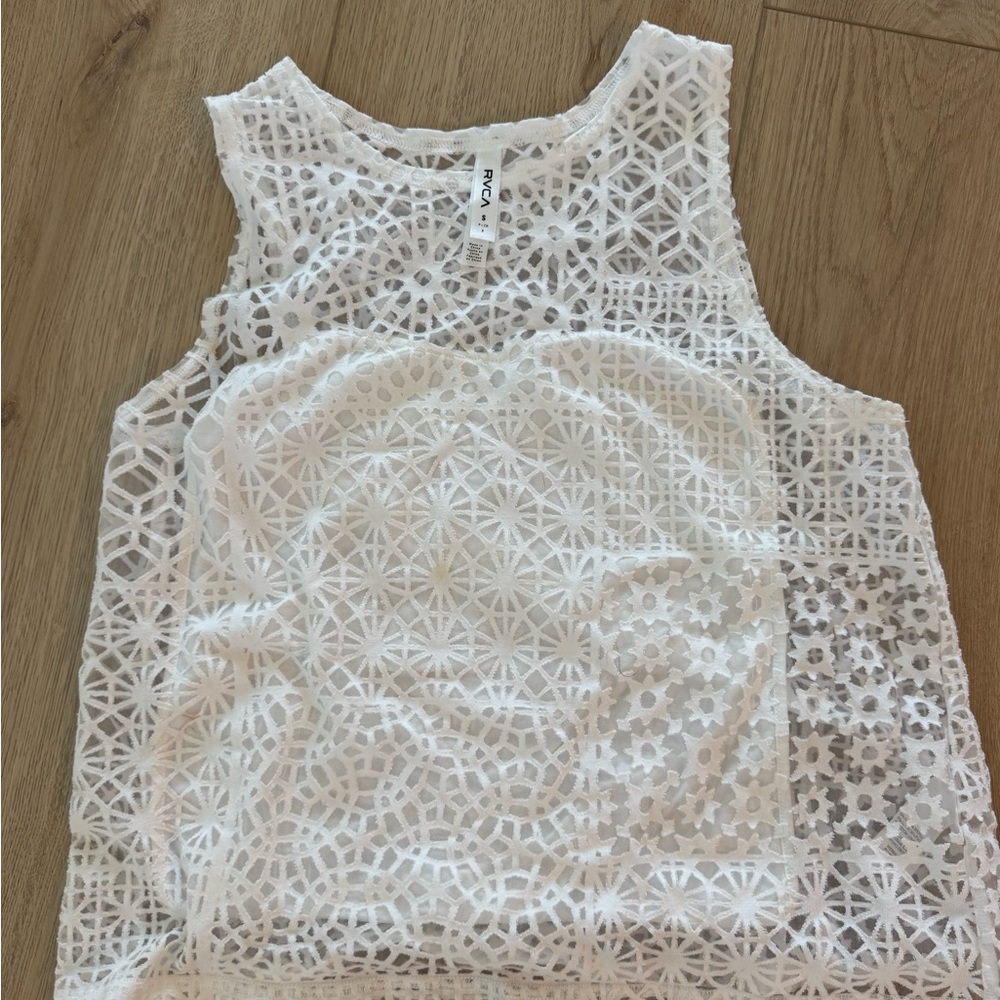 RVCA White Cropped Embellished Tank Top